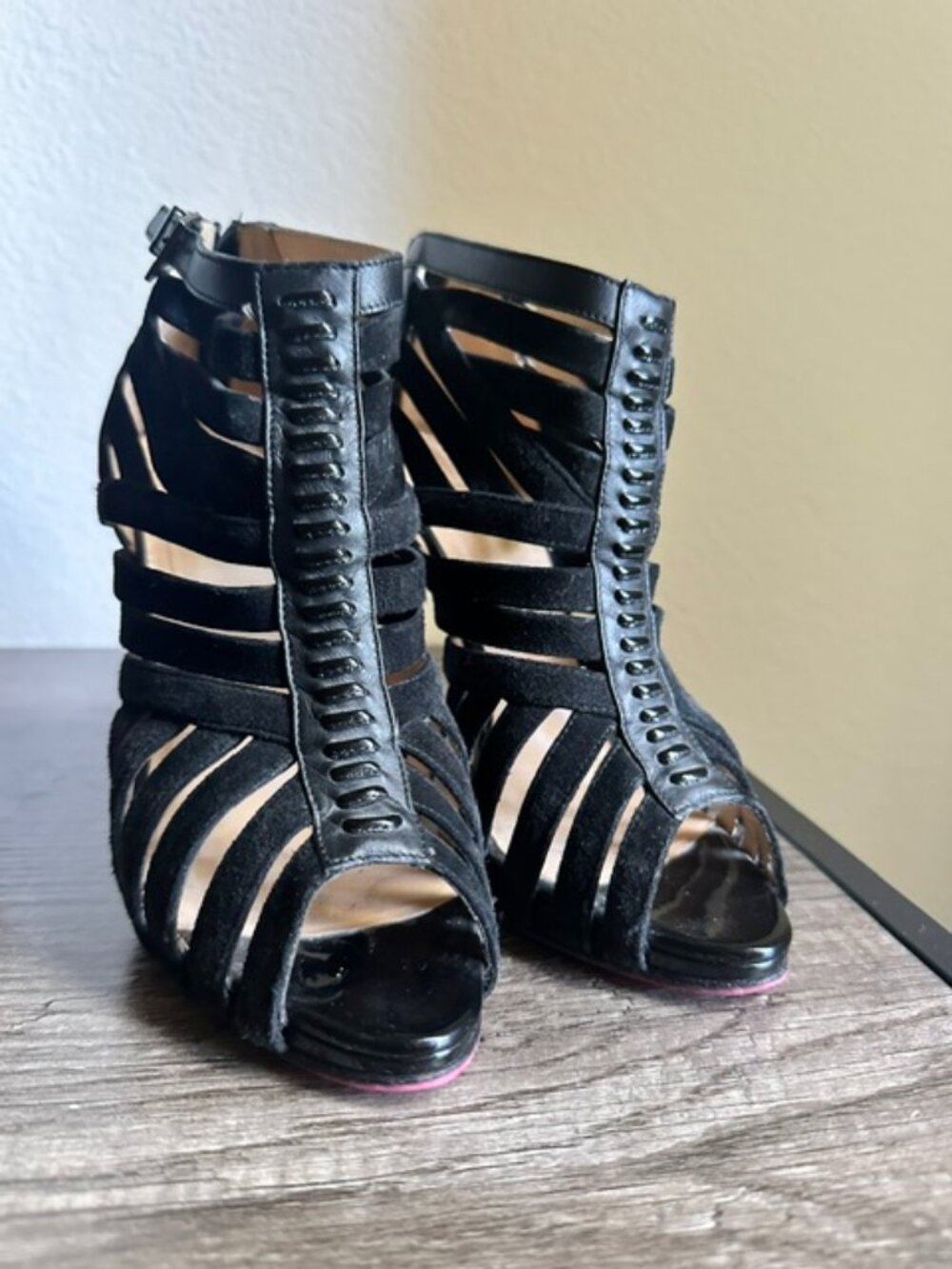 Christian Louboutin Black Suede Cage Heels Red Bottoms 37